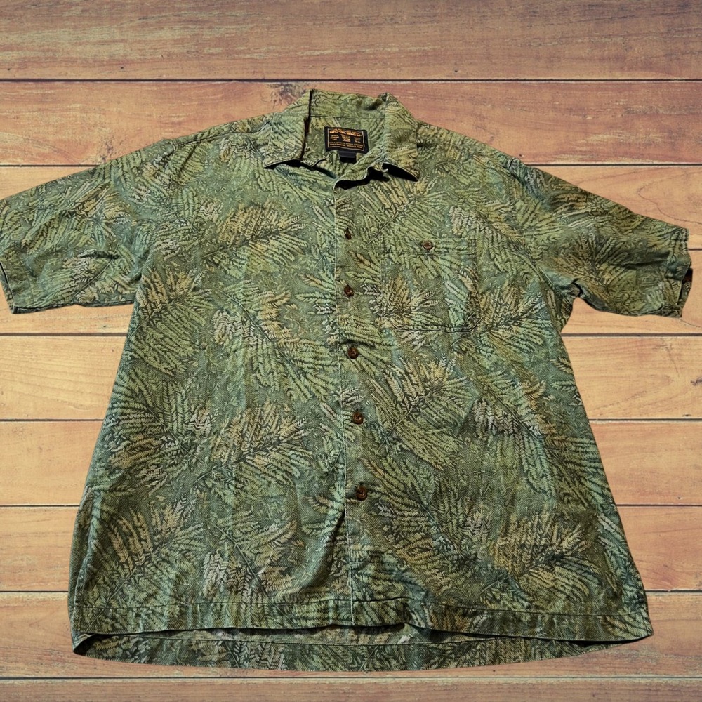 XL‎ Woolrich John Rich Bros Mens Green Fern Leaf Short Sleeve Button Up Shirt